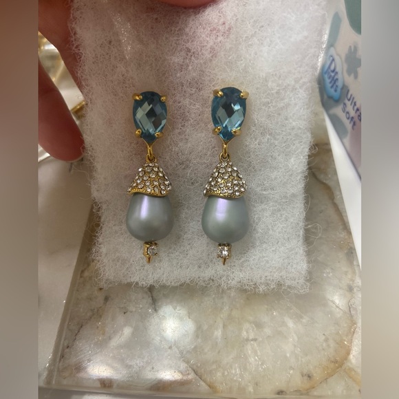 Alexis Bittar Designer Pearl Drop Earrings - Baby Blue - Picture 4 of 5